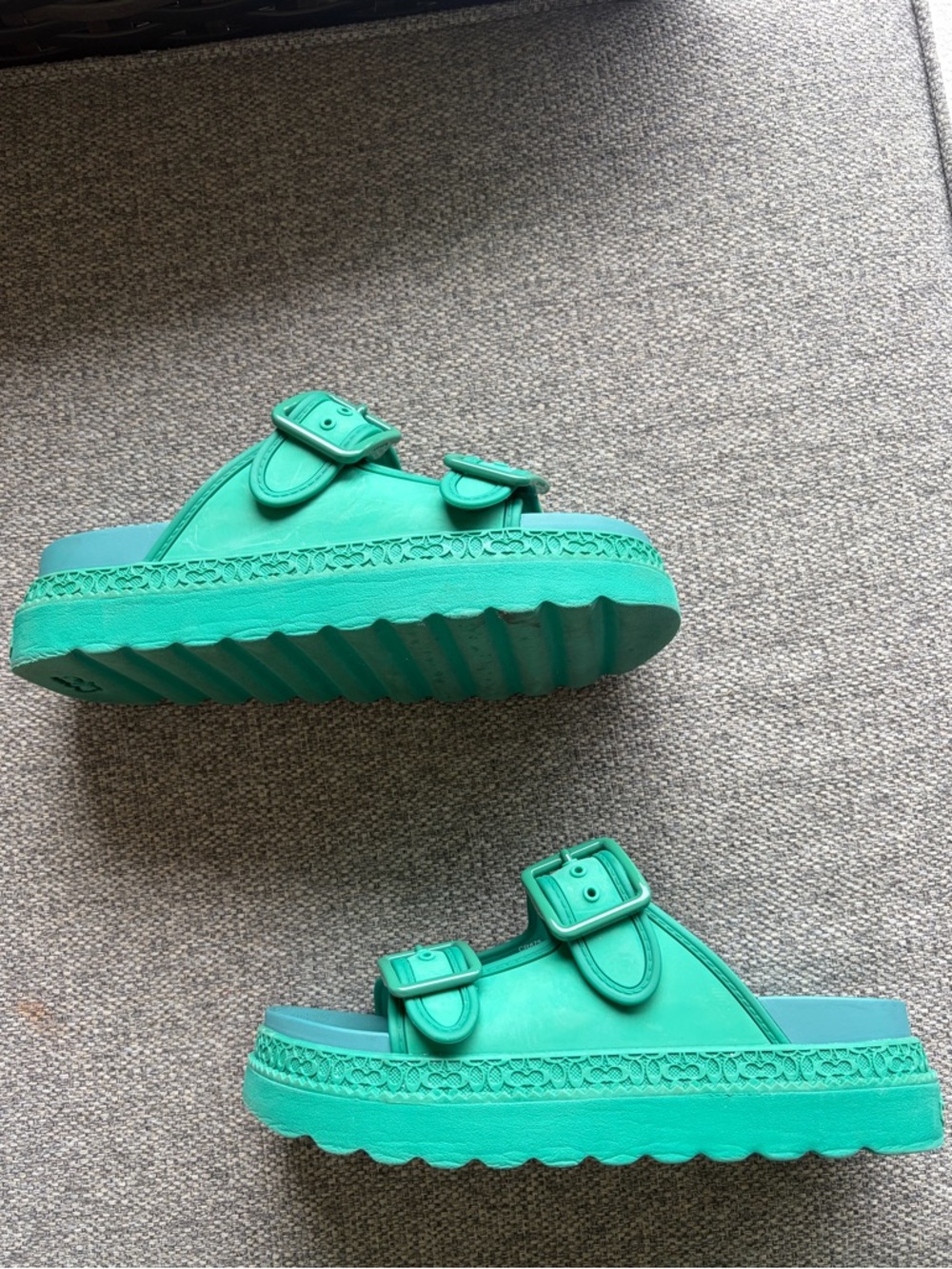 Coach Teal Green Platform Slide Sandals